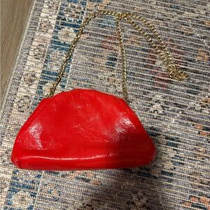 Anthropologie Vibrant Red Clutch with Gold Chain